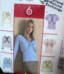 4781 MCCALLS SS-LS LINED SHRUGS, STRAPPY TOPS PATTERN XS-M, L-XL UNCUT CHOICE